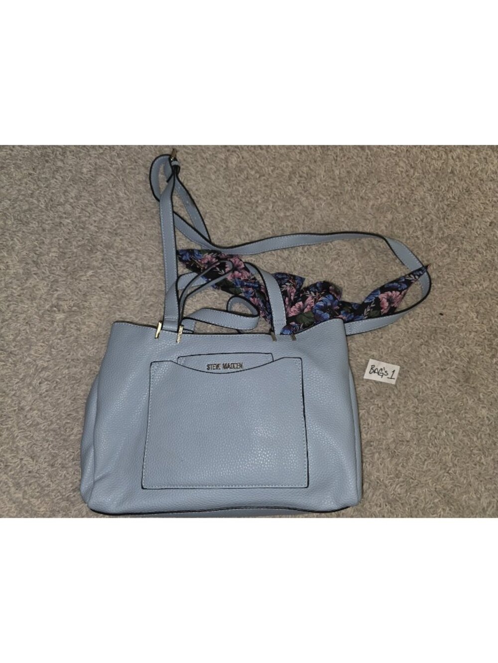 STEVE MADDEN Pebbled Leather Crossbody/Handbag Tote with Floral SCARF ~ Blue